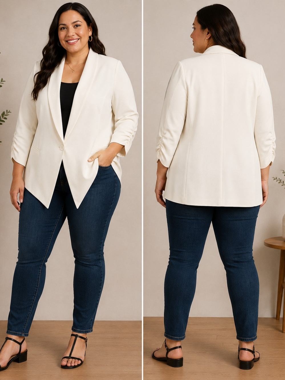 Torrid Ivory Ruched Sleeve Blazer – Size 3